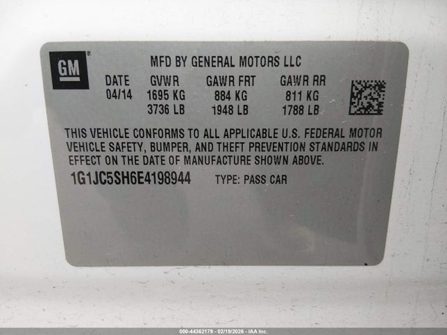 1G1JC5SH6E4198944 Chevrolet Sonic Lt Auto
