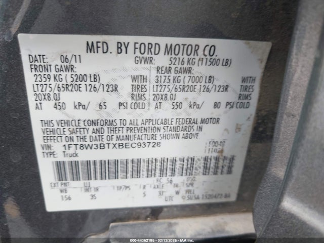 Aukcja sprzedaży 2011 Ford F-350 Xlt, vin: 1FT8W3BTXBEC93728, numer aukcji: 44362185