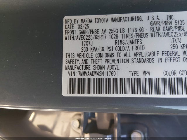 Продажа на аукционе авто 2025 Mazda Cx-50 Hybrid Premium Package, vin: 7MMVAADW4SN117691, номер лота: 44362258