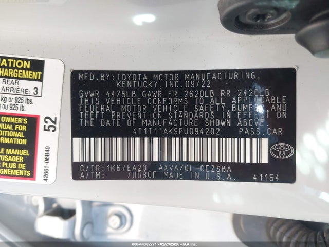4T1T11AK9PU094202 Toyota CAMRY SE