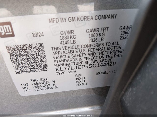 44362322 :رقم المزاد ، KL77LJEP5SC144420 vin ، 2025 Chevrolet Trax Fwd 2rs مزاد بيع