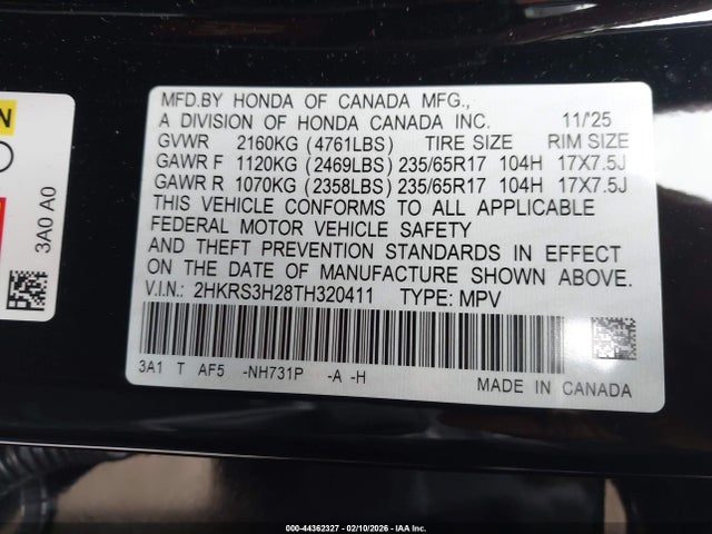 2HKRS3H28TH320411 Honda Cr-v Lx 2wd