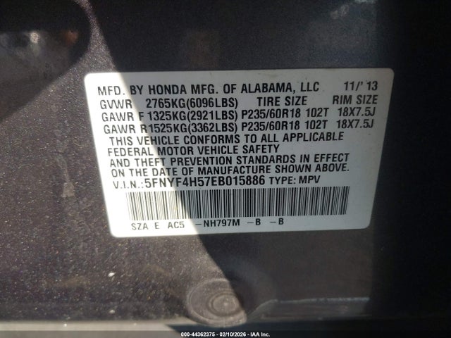 2014 HONDA PILOT 5FNYF4H57EB015886 Photo 8