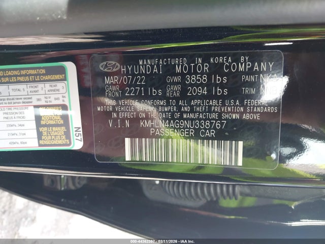 KMHLN4AG9NU338767 Hyundai ELANTRA SEL