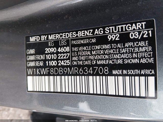 2021 MERCEDES-BENZ C 300 W1KWF8DB9MR634708 Photo 8