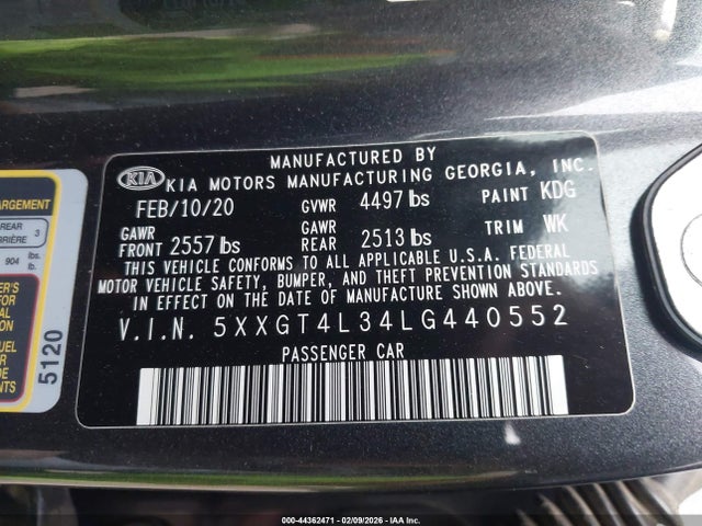 5XXGT4L34LG440552 KIA Optima Lx