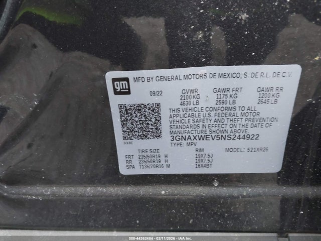 Продаж на аукціоні авто 2022 Chevrolet Equinox Awd Rs, vin: 3GNAXWEV5NS244922, номер лоту: 44362484