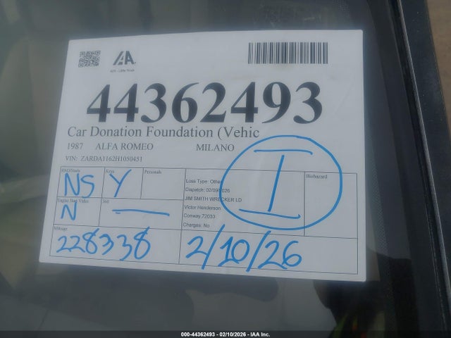 Aukcja sprzedaży 1987 Alfa Romeo Milano Gold, vin: ZARDA1162H1050451, numer aukcji: 44362493