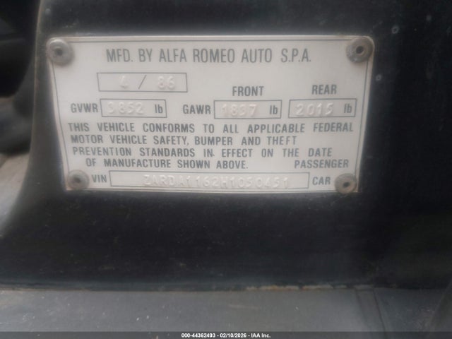 Aukcja sprzedaży 1987 Alfa Romeo Milano Gold, vin: ZARDA1162H1050451, numer aukcji: 44362493