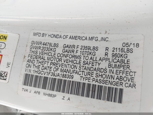 1HGCV1F39JA188309 Honda Accord Sport