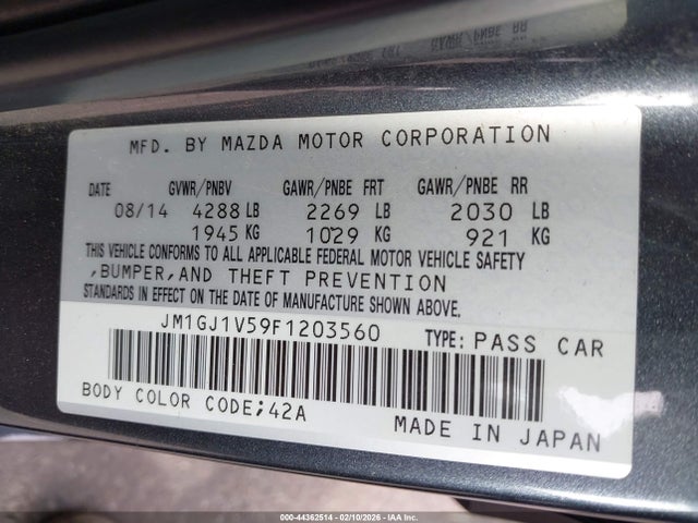 JM1GJ1V59F1203560 Mazda Mazda6 I Touring