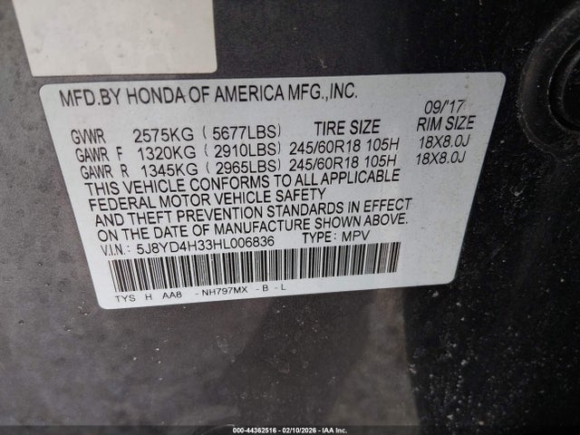 Aukcja sprzedaży 2017 Acura Mdx, vin: 5J8YD4H33HL006836, numer aukcji: 44362516