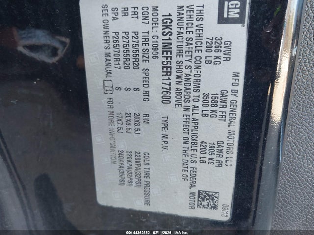 1GKS1MEF5ER177600 GMC Yukon Xl 1500 Denali