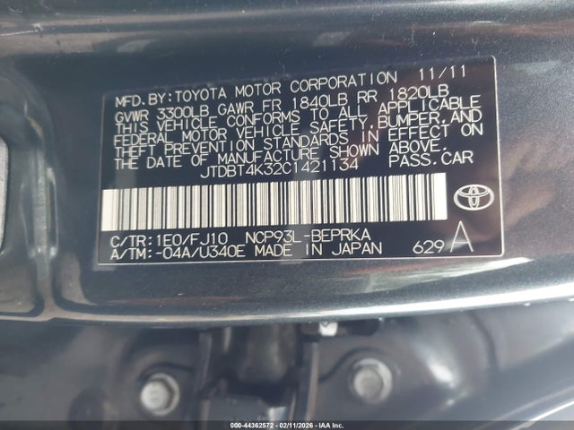 44362572 :رقم المزاد ، JTDBT4K32C1421134 vin ، 2012 Toyota Yaris مزاد بيع