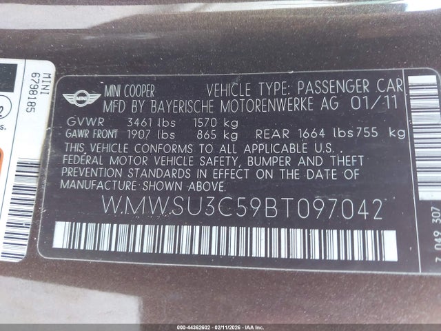 2011 MINI COOPER WMWSU3C59BT097042 Photo 8