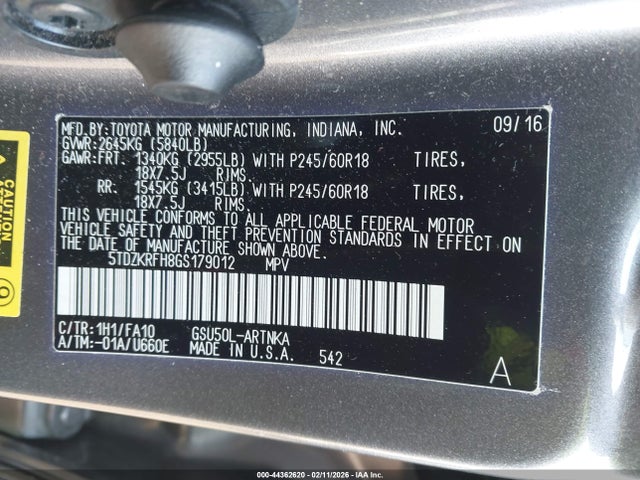 2016 TOYOTA HIGHLANDER 5TDZKRFH8GS179012 Photo 8