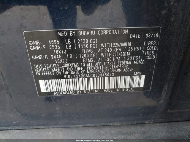 4S4BSANC8J3345073 Subaru Outback 2.5i Limited