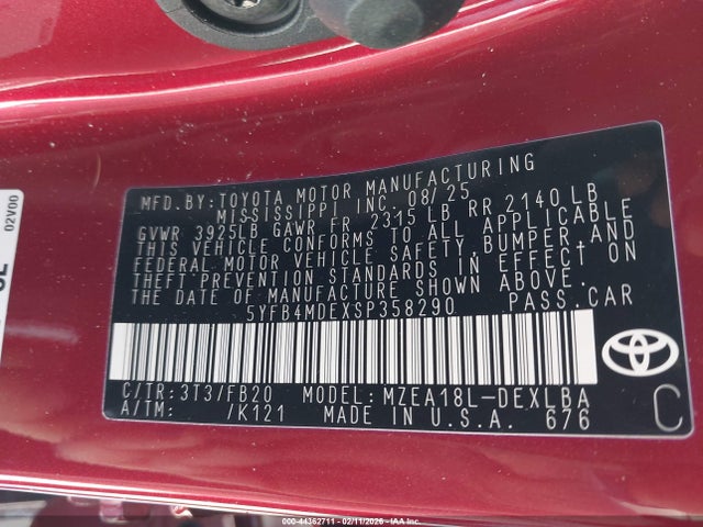 Toyota COROLLA LE 2025 5YFB4MDEXSP358290 Image 9