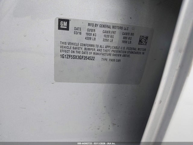 1G1ZF5SX3GF264522 Chevrolet MALIBU 2LT