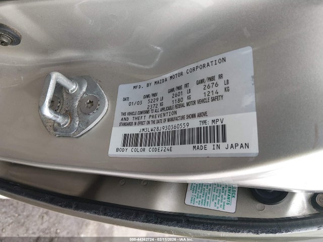 44362724 :رقم المزاد ، JM3LW28J930360559 vin ، 2003 Mazda Mpv Es/lx/lx-sv مزاد بيع