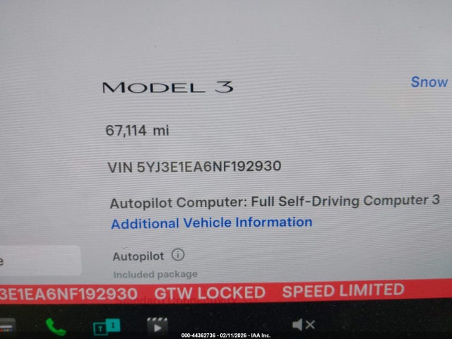 Aukcja sprzedaży 2022 Tesla Model 3 Rear-wheel Drive, vin: 5YJ3E1EA6NF192930, numer aukcji: 44362736