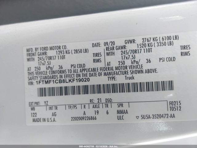 Ford F-150 Xl 2020 1FTMF1CB8LKF19020 Image 9