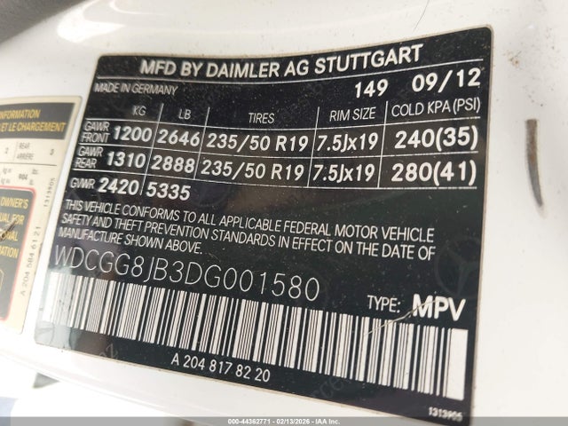 2013 Mercedes-benz Glk 350 4matic მანქანა იყიდება აუქციონზე, vin: WDCGG8JB3DG001580, აუქციონის ნომერი: 44362771
