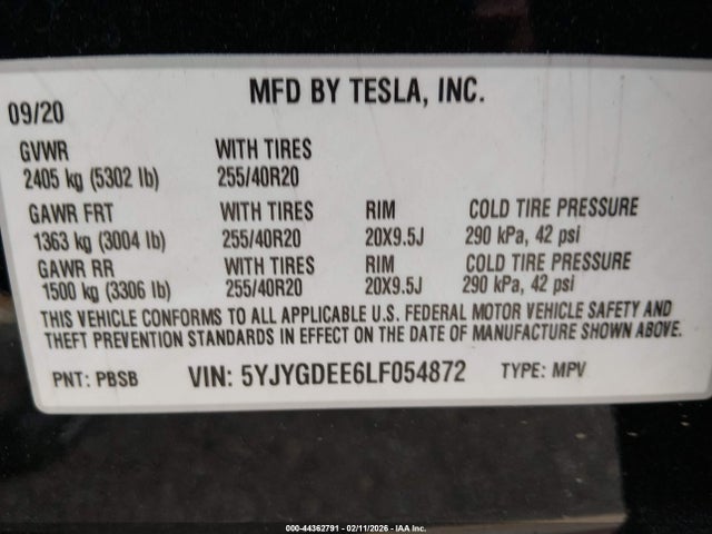 2020 TESLA MODEL Y 5YJYGDEE6LF054872 Photo 8