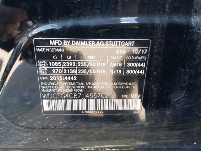 WDCTG4GB7JJ455702 Mercedes-Benz Gla 250 4matic