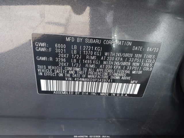 4S4WMAKD9P3439741 Subaru Ascent Onyx Edition Limited 7-passenger
