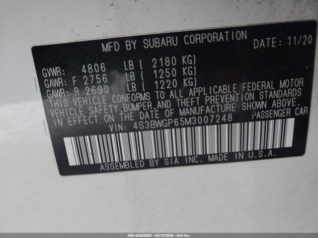 2021 SUBARU LEGACY 4S3BWGP65M3007248 Photo 8