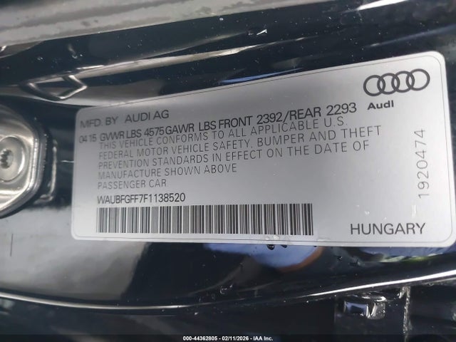 Продаж на аукціоні авто 2015 Audi A3 2.0t Premium, vin: WAUBFGFF7F1138520, номер лоту: 44362805