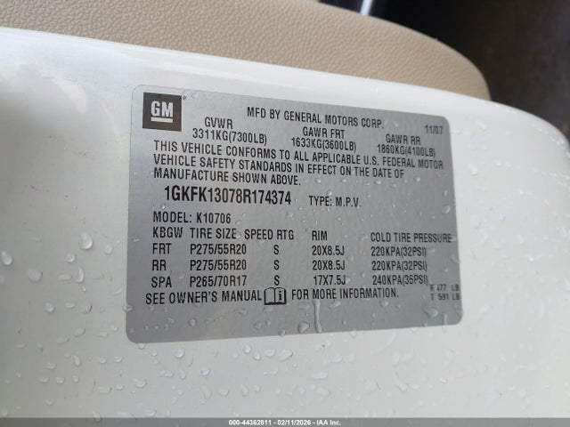 Продажа на аукционе авто 2008 Gmc Yukon Slt, vin: 1GKFK13078R174374, номер лота: 44362811