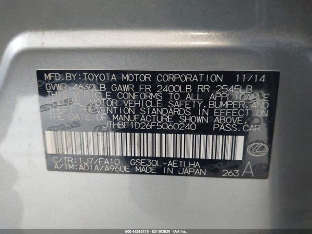 Aukcja sprzedaży 2015 Lexus Is 250, vin: JTHBF1D26F5060240, numer aukcji: 44362815