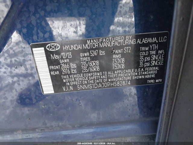 Продажа на аукционе авто 2023 Hyundai Santa Fe Se, vin: 5NMS1DAJ0PH582874, номер лота: 44362849
