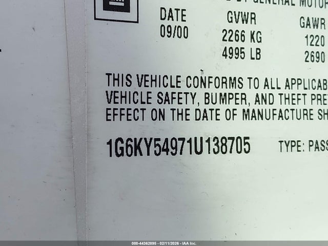 2001 CADILLAC SEVILLE 1G6KY54971U138705 Photo 8