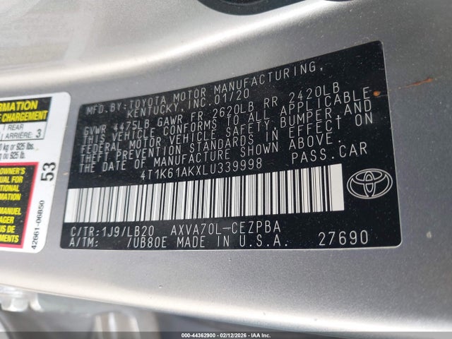 4T1K61AKXLU339998 Toyota CAMRY XSE