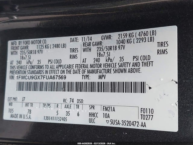 1FMCU9GX7FUA67569 Ford ESCAPE SE