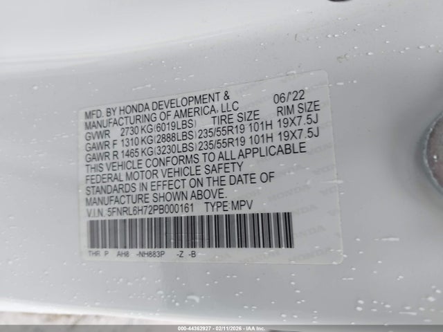 5FNRL6H72PB000161 Honda Odyssey Sport