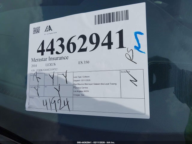 JTHBK1GG6E2119712 Lexus ES 350