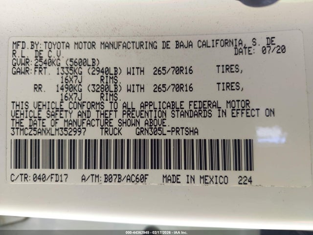 3TMCZ5ANXLM352997 Toyota Tacoma Trd Off-road