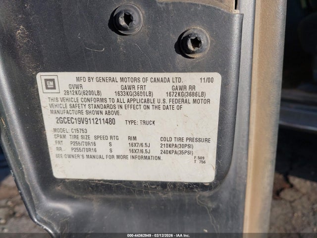 2001 CHEVROLET SILVERADO 1500 2GCEC19V911211480 Photo 8