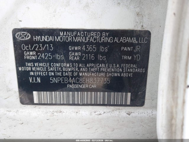 5NPEB4AC8EH837735 Hyundai SONATA GLS