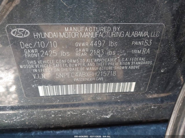 Aukcja sprzedaży 2011 Hyundai Sonata Limited 2.0t, vin: 5NPEC4ABXBH215718, numer aukcji: 44362952