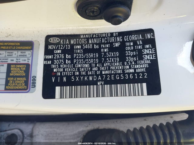5XYKWDA72EG536122 KIA Sorento Limited V6