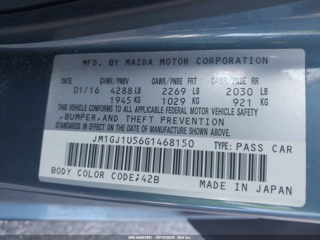 Aukcja sprzedaży 2016 Mazda Mazda6 I Sport, vin: JM1GJ1U56G1468150, numer aukcji: 44362981