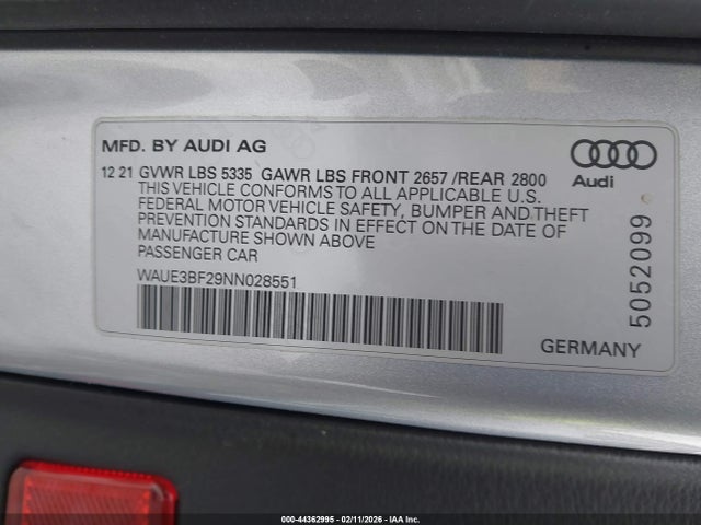 Продаж на аукціоні авто 2022 Audi A6 Premium Plus 45 Tfsi Quattro S Tronic, vin: WAUE3BF29NN028551, номер лоту: 44362995