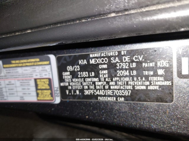 Aukcja sprzedaży 2024 Kia Forte Gt-line, vin: 3KPF54AD1RE703597, numer aukcji: 44362996