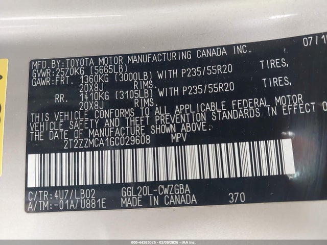 2T2ZZMCA1GC029608 Lexus RX 350