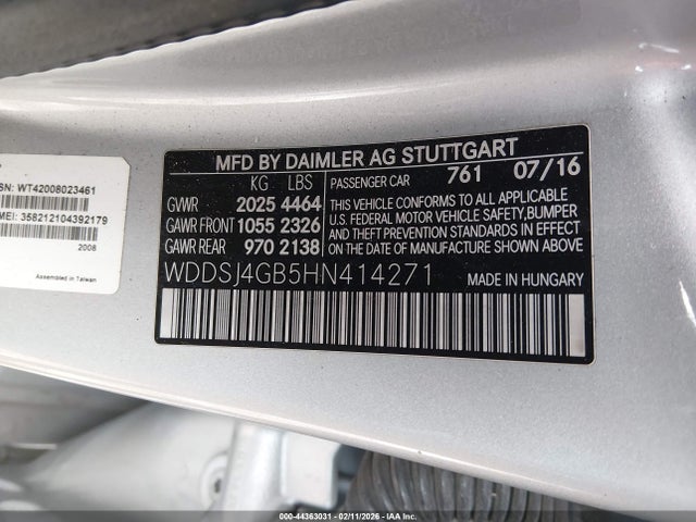 Продаж на аукціоні авто 2017 Mercedes-benz Cla 250 4matic, vin: WDDSJ4GB5HN414271, номер лоту: 44363031